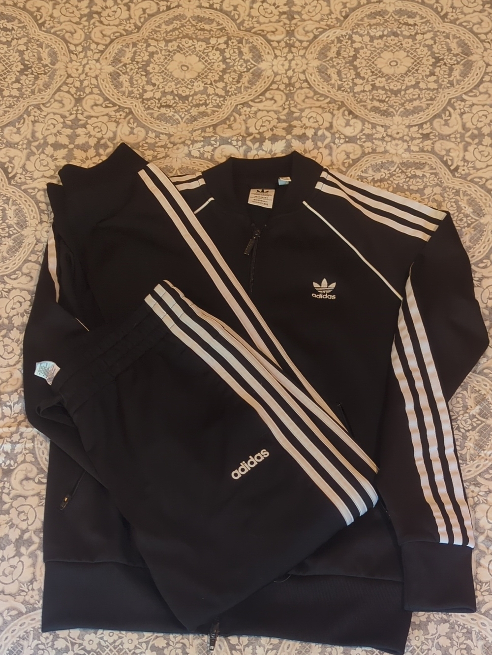 adidas Black Track Jacket and Pants with White Stripes